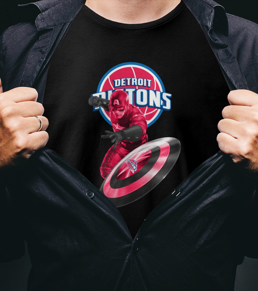 Detroit Pistons Captain America Crossover Fans Exclusive T-Shirt