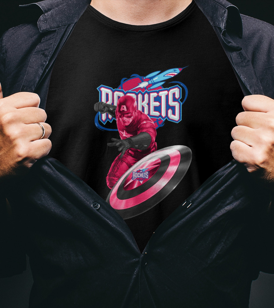 Houston Rockets Captain America Shield Crossover Fan T-Shirt
