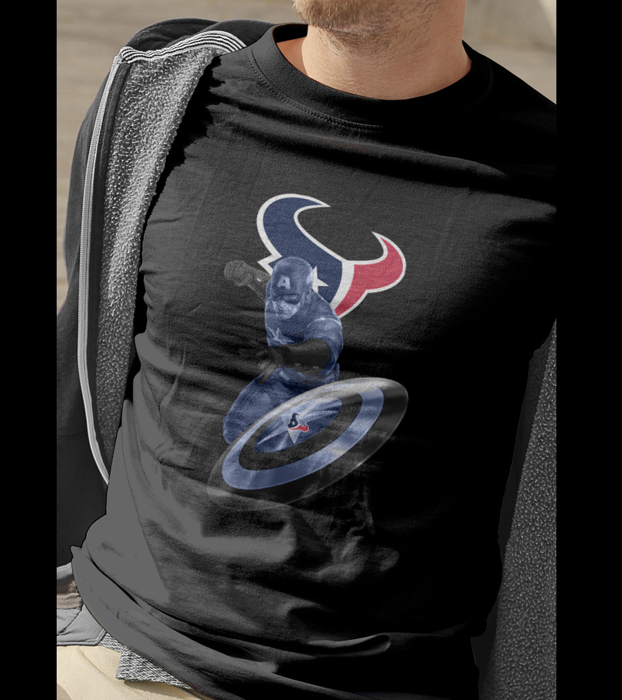 Houston Texans Captain America Shield Crossover Fan T-Shirt