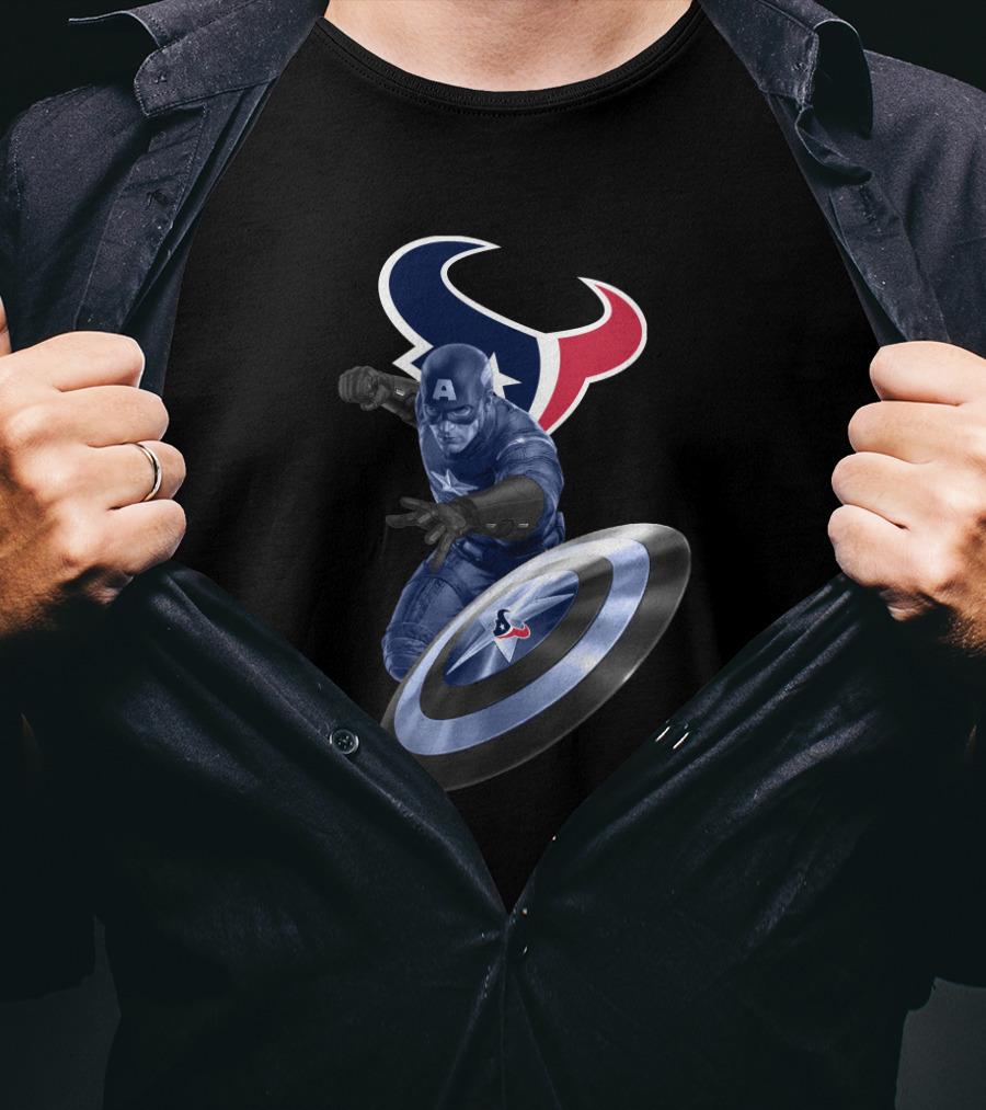 Houston Texans Captain America Shield Crossover Fan T-Shirt