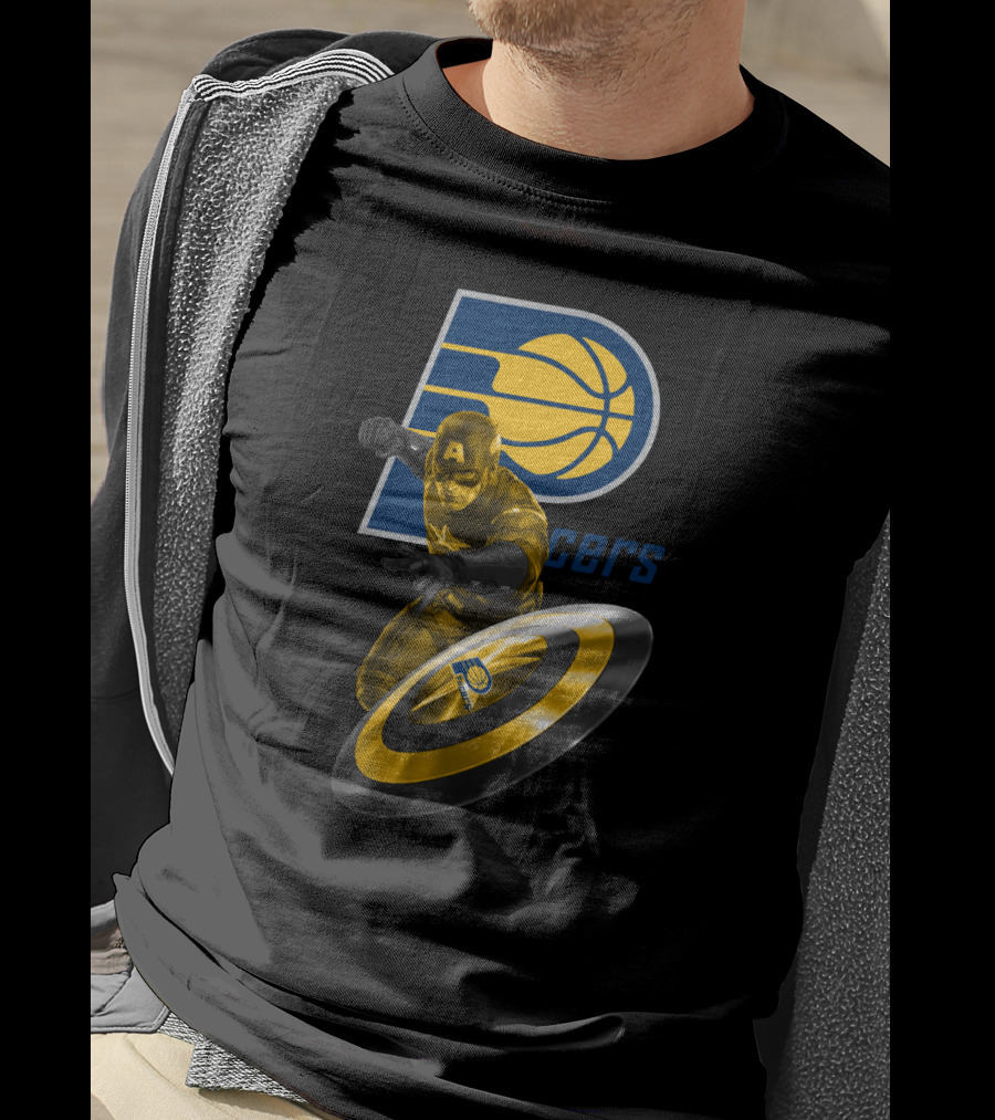 Pacers Logo With Marvel Captain America And Shield T-Shirt