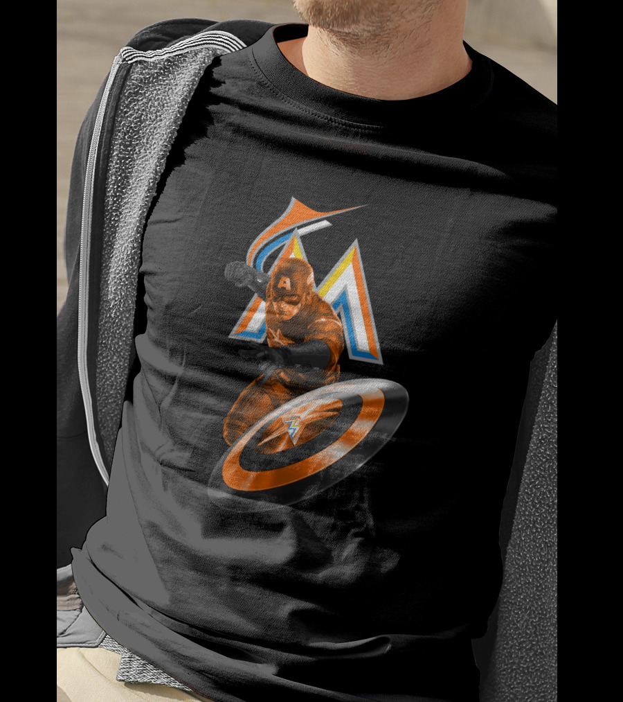 Miami Marlins Captain America Mashup Fans Crossover T-Shirt