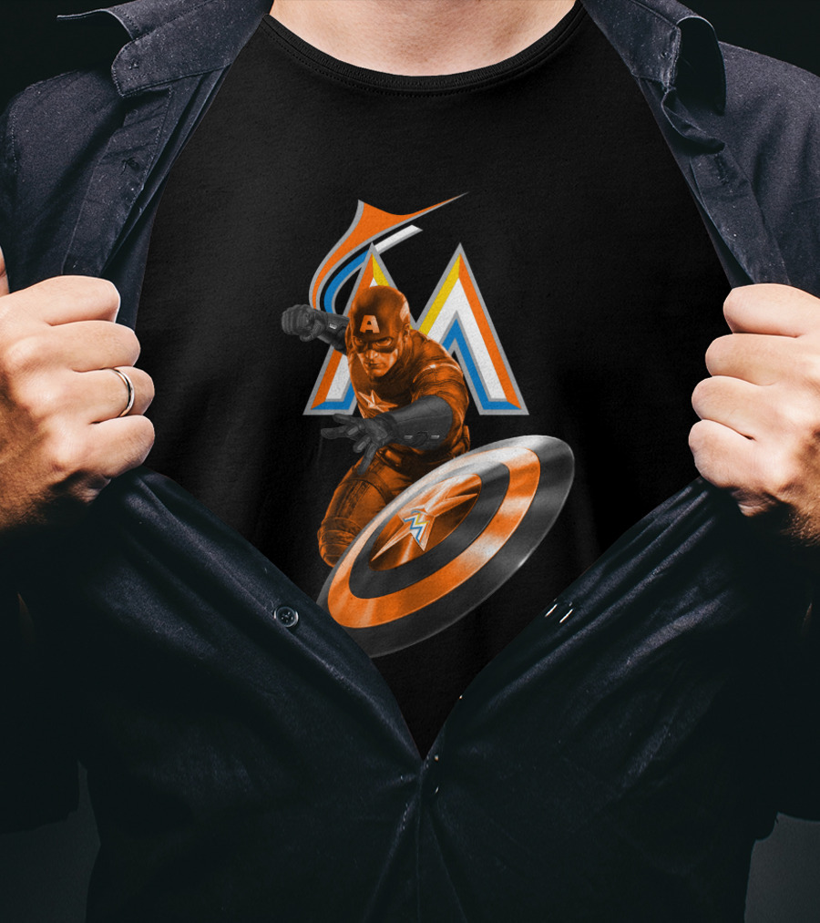Miami Marlins Captain America Mashup Fans Crossover T-Shirt