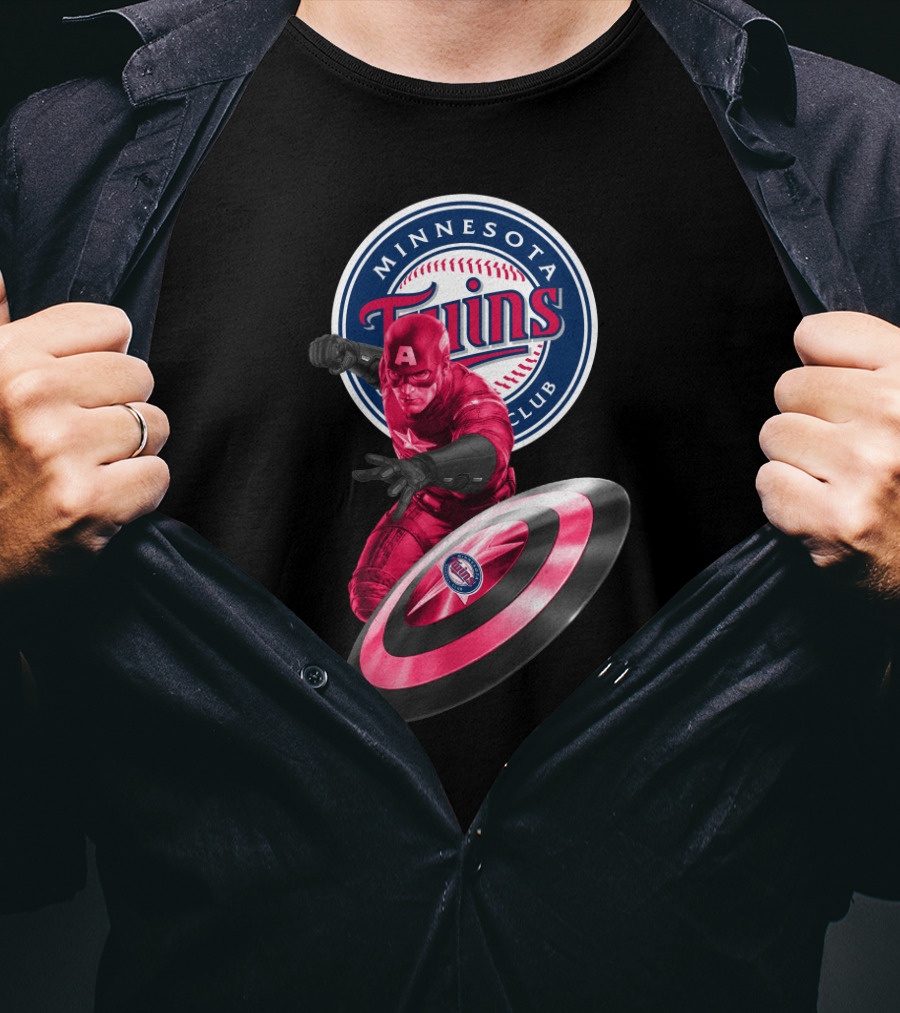 Minnesota Twins Baseball Club And Captain America Shield Fusion T-Shirt