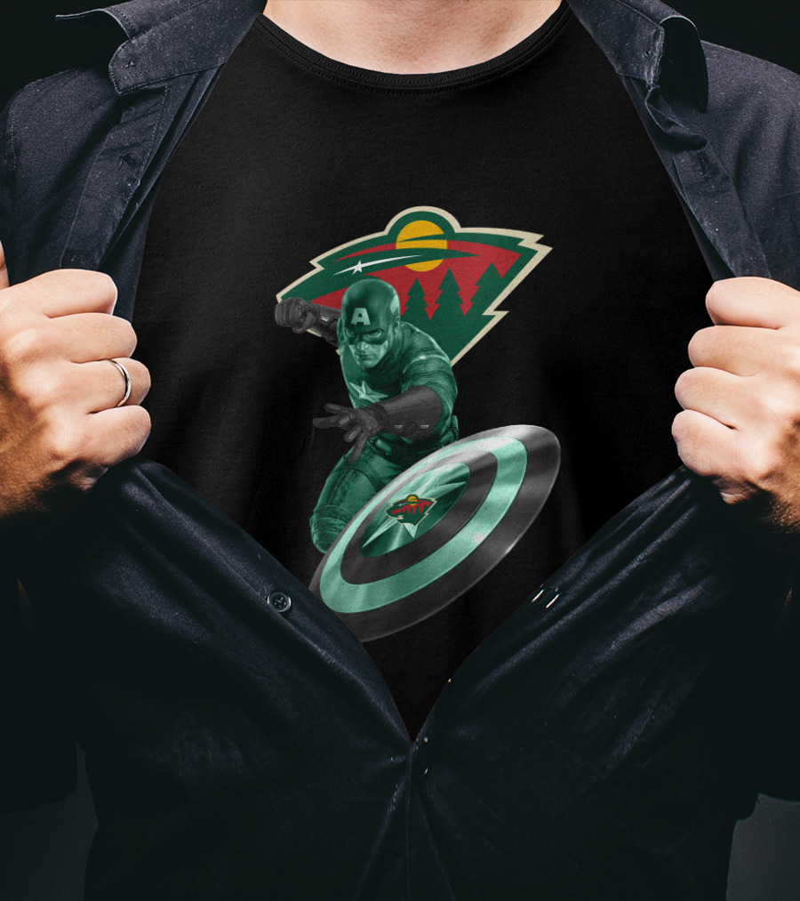Minnesota Wild Captain America Shield Crossover Fan Merchandise T-Shirt