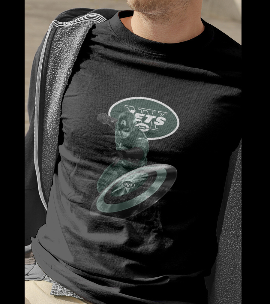 New York Jets Captain America Crossover With Logo And Shield T-Shirt