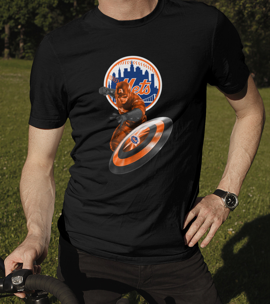 Captain America And New York Mets Crossover Emblem T-Shirt