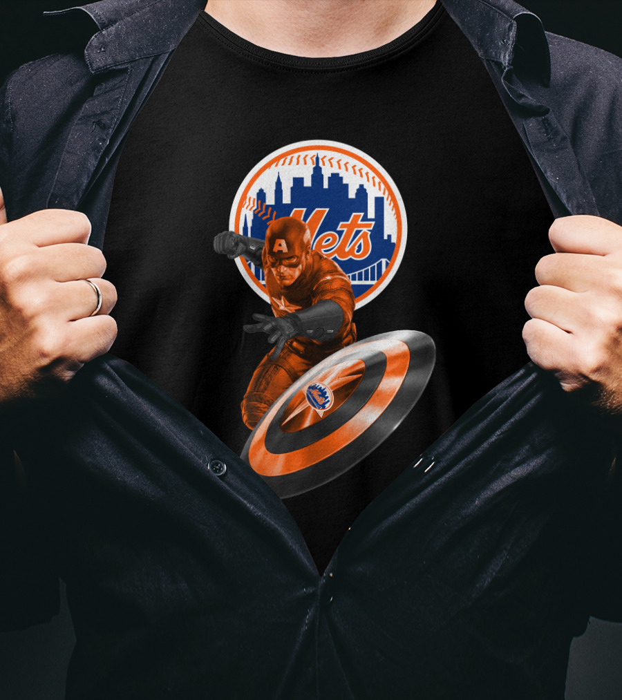 Captain America And New York Mets Crossover Emblem T-Shirt
