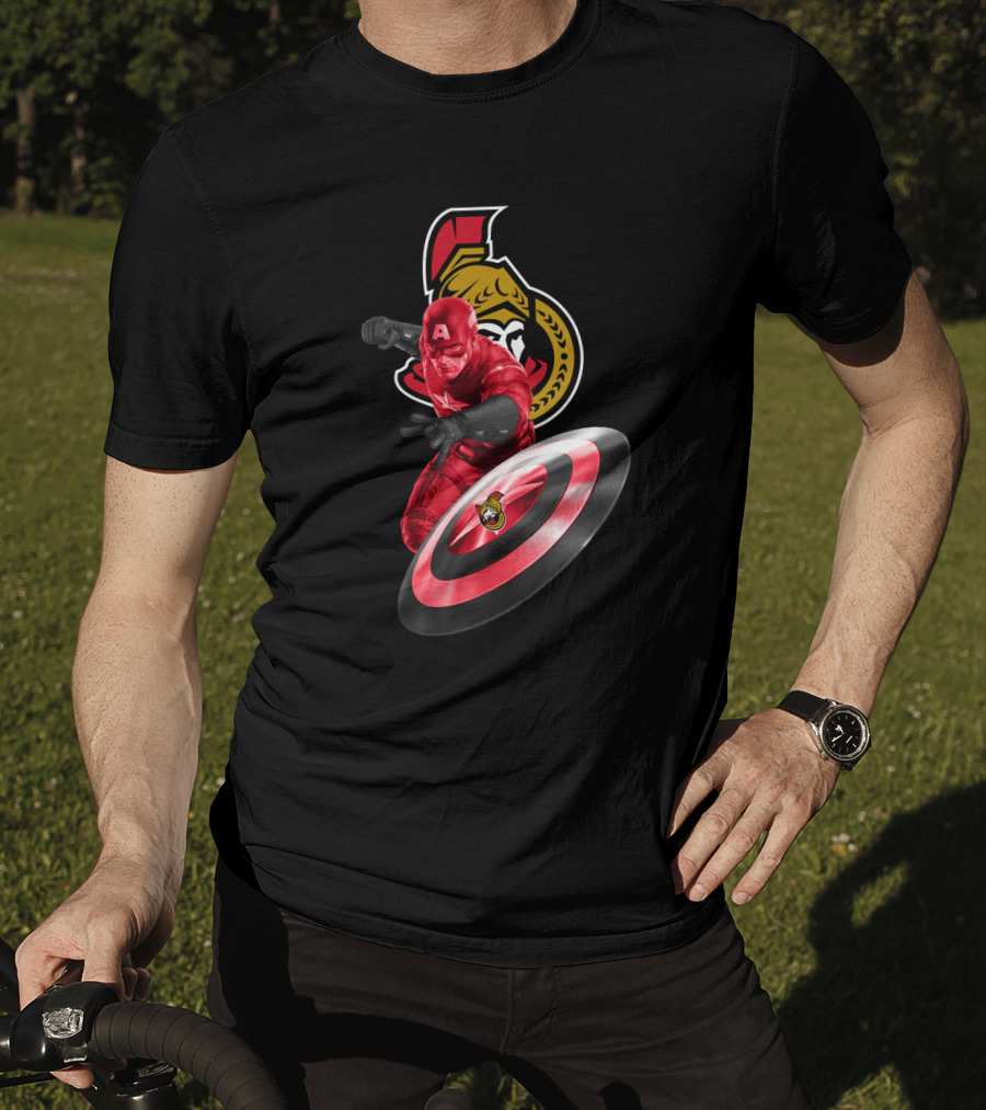 Ottawa Senators Logo With Captain America Shield Crossover Fan T-Shirt