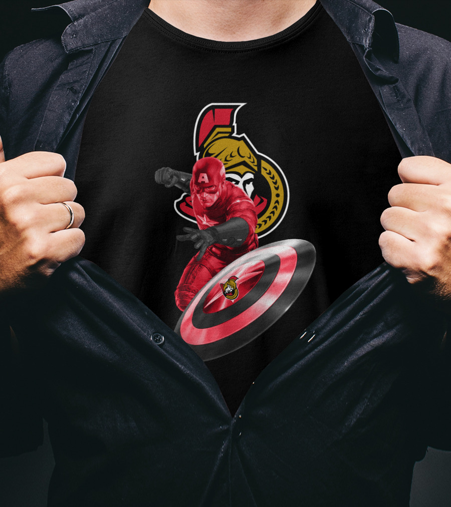 Ottawa Senators Logo With Captain America Shield Crossover Fan T-Shirt