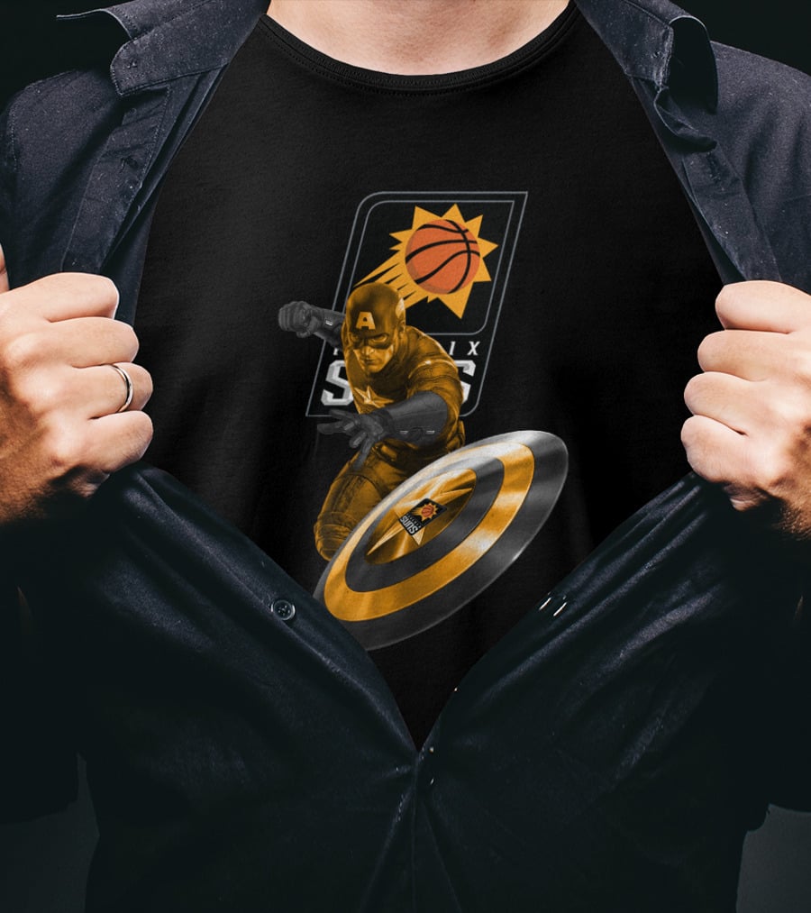 Phoenix Suns Basketball And Marvel Captain America Crossover Fans T-Shirt