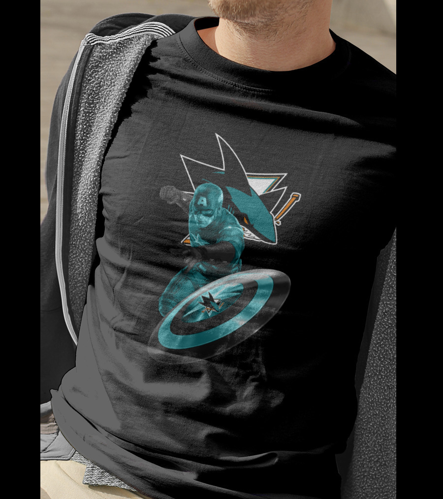San Jose Sharks And Captain America Superhero Fan Crossover T-Shirt