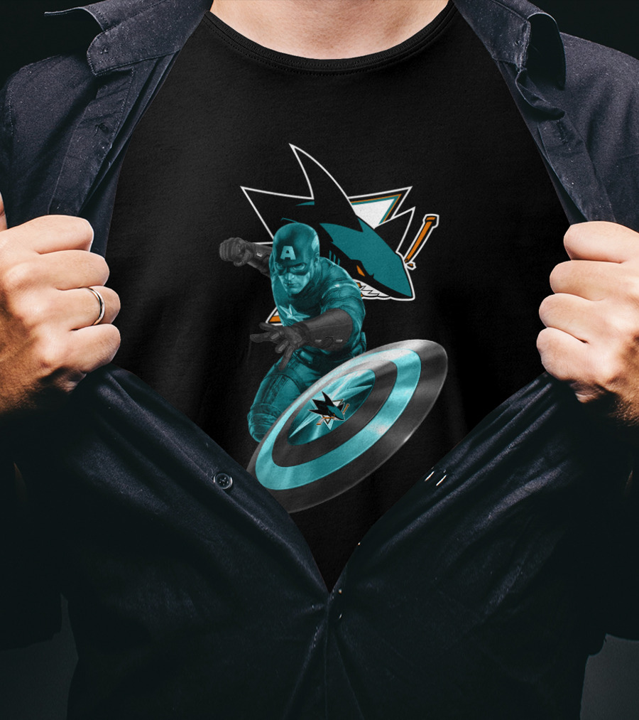 San Jose Sharks And Captain America Superhero Fan Crossover T-Shirt