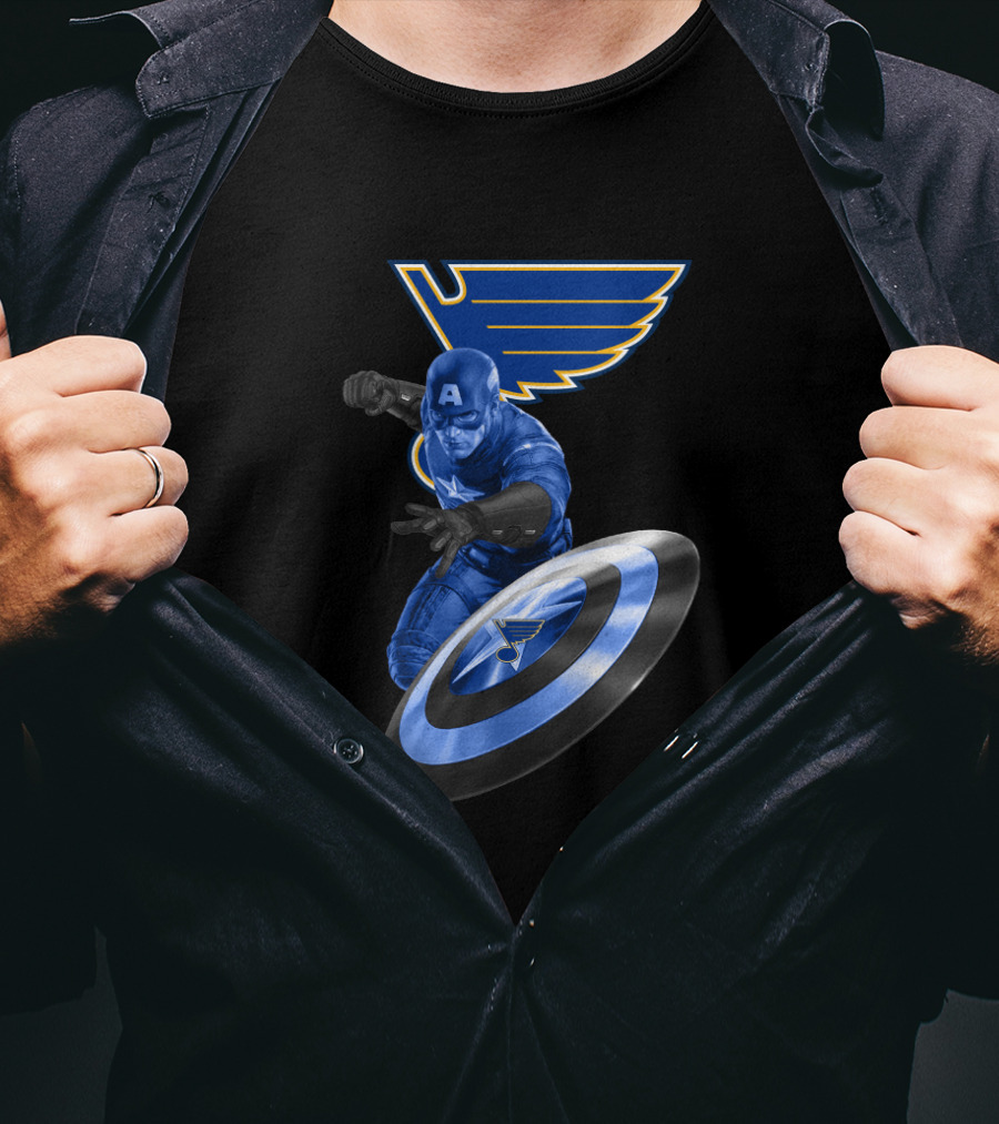 Captain America With St. Louis Blues Logo Crossover Fan Gear T-Shirt