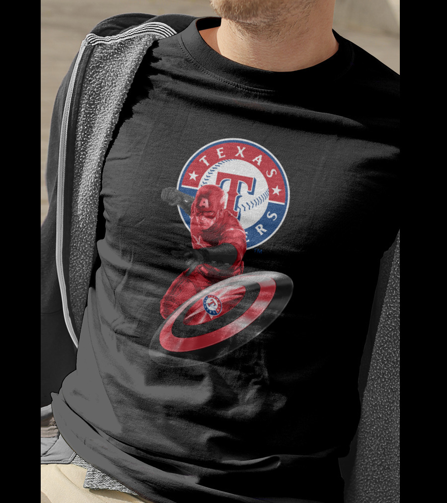 Texas Rangers Captain America Shield Crossover T-Shirt