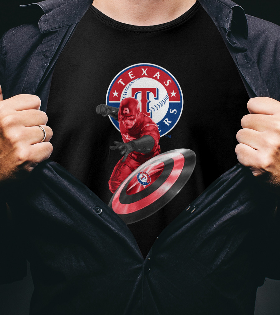 Texas Rangers Captain America Shield Crossover T-Shirt