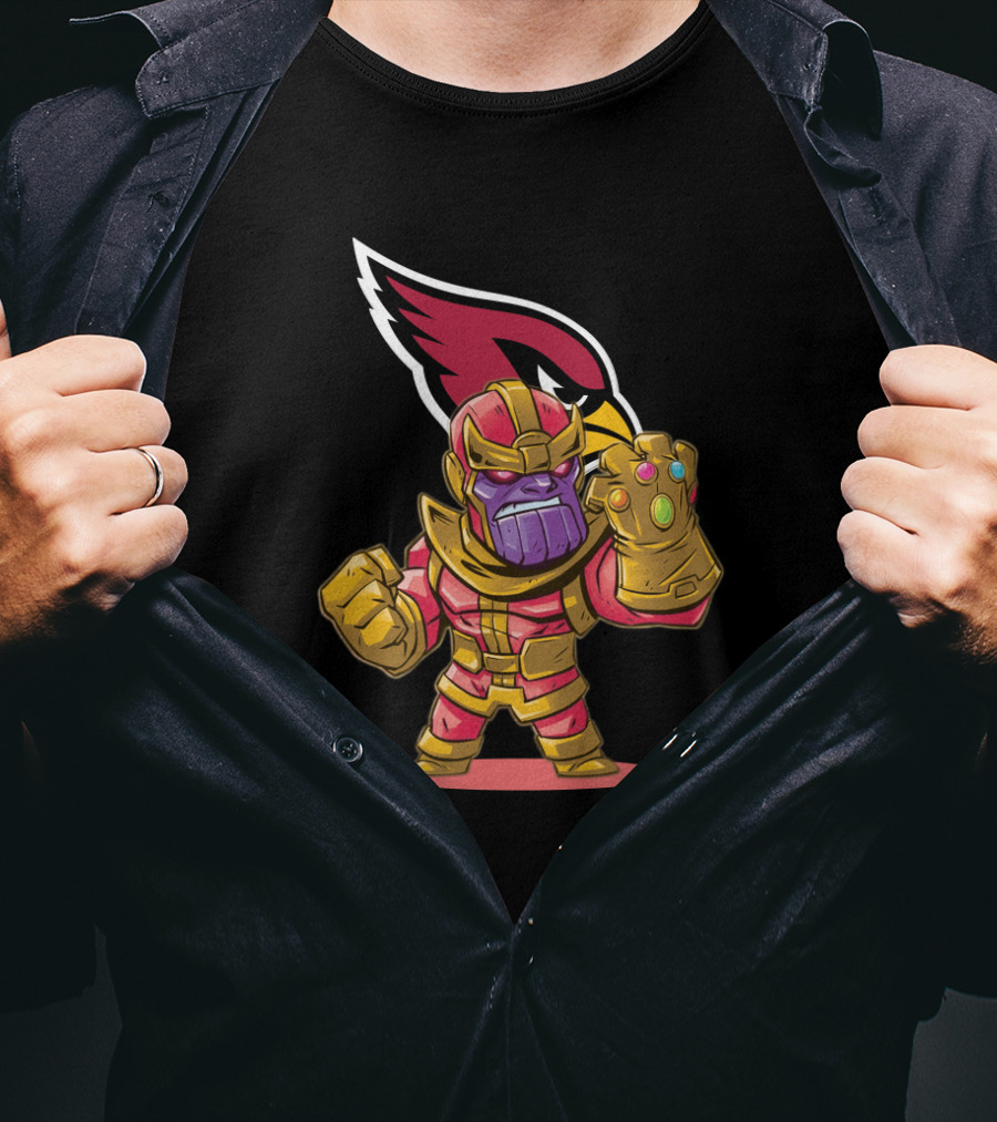 Thanos With Infinity Gauntlet And Arizona Cardinals Logo Combo T-Shirt