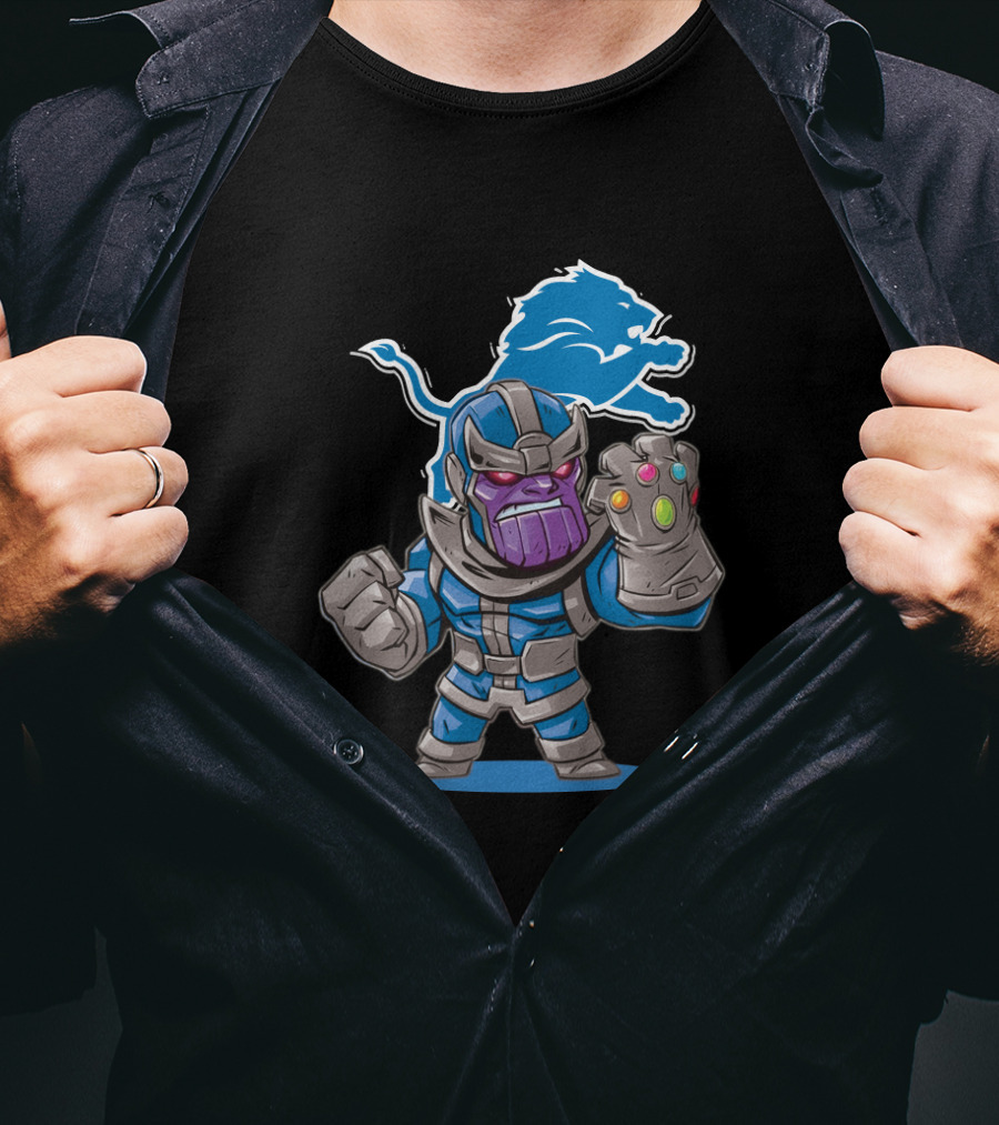 Thanos Detroit Lions Fans Mashup With Infinity Gauntlet T-Shirt