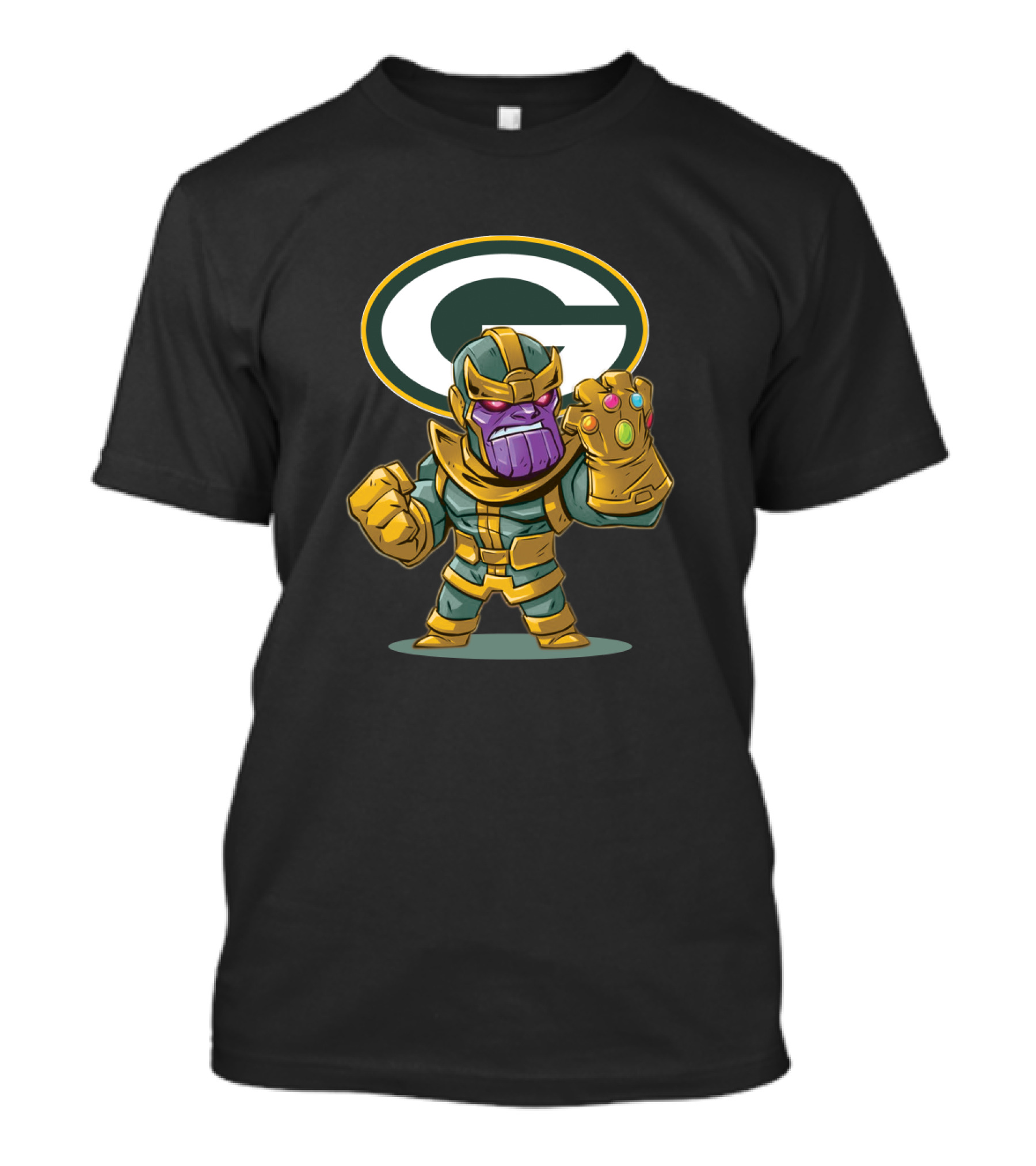 Thanos Standing With Green Bay Packers Logo And Infinity Gauntlet T-Shirt