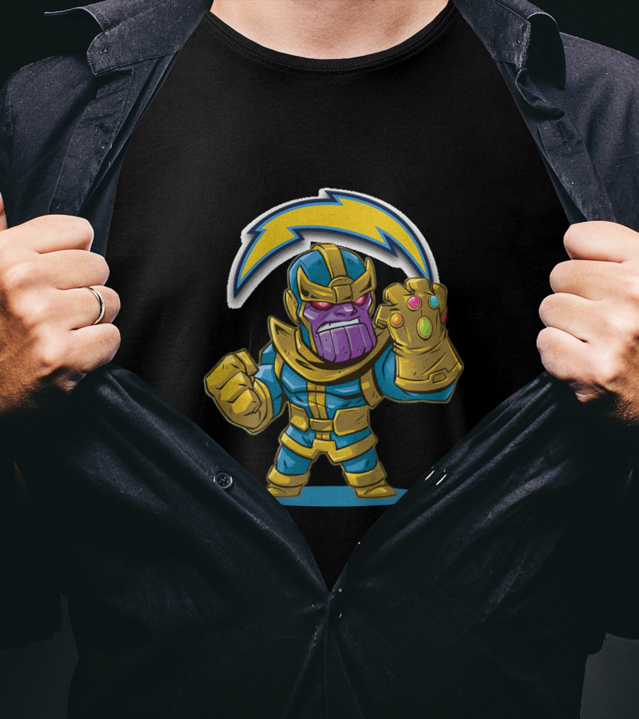 Thanos Infinity Gauntlet With Los Angeles Chargers Lightning Bolt T-Shirt