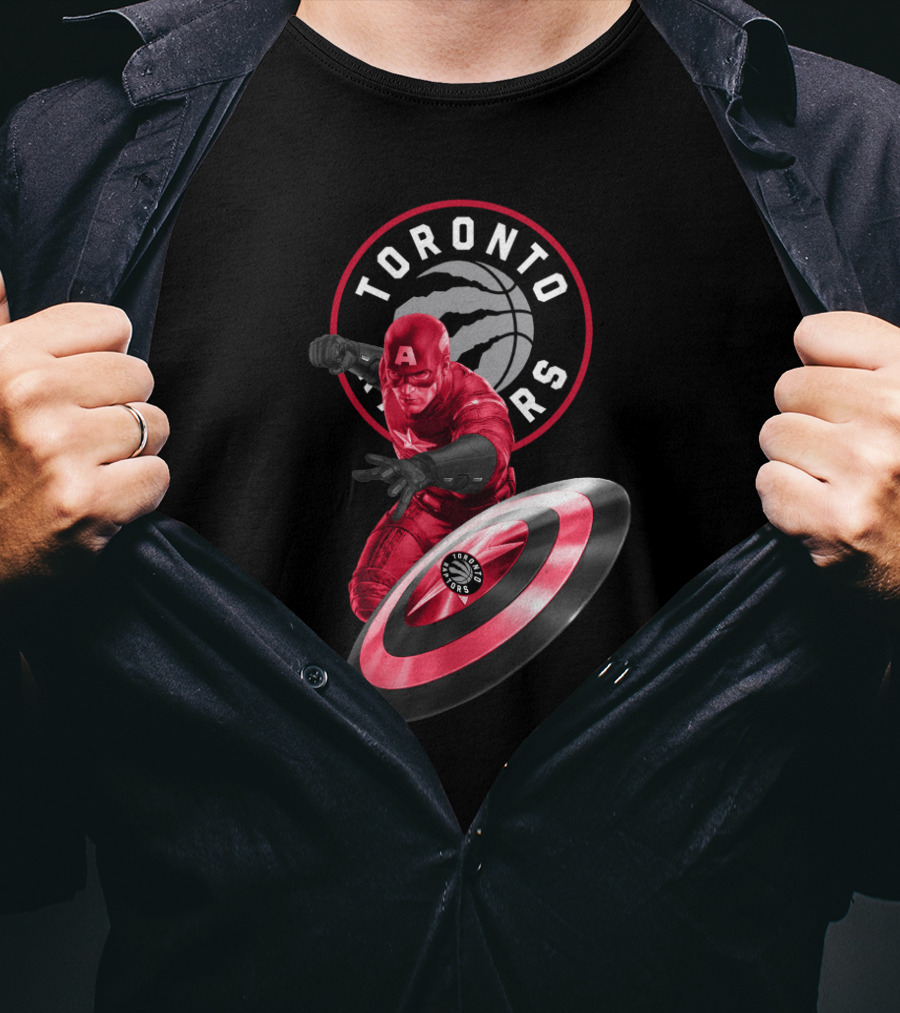 Toronto Raptors Captain America Shield Fan Crossover T-Shirt