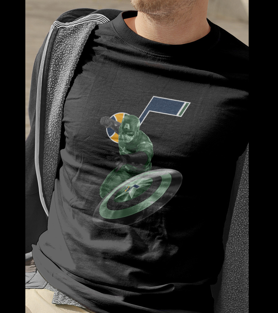 Utah Jazz Captain America Shield Crossover Fan T-Shirt