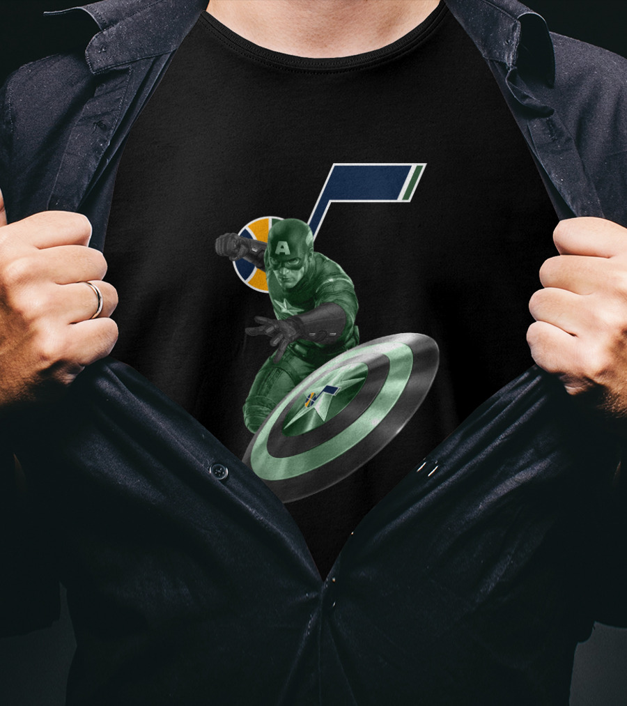 Utah Jazz Captain America Shield Crossover Fan T-Shirt