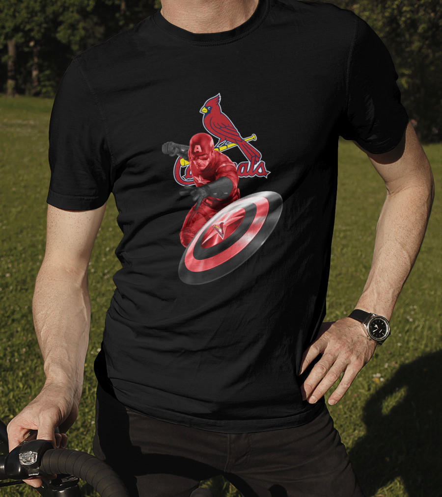 St. Louis Cardinals Captain America Logo Fusion Featuring Iconic Superhero And Baseball Team T-Shirt
