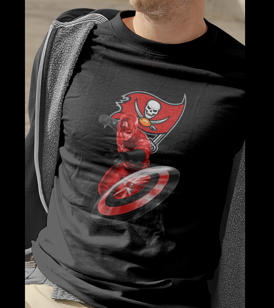 Tampa Bay Buccaneers Marvel Crossover With Captain America Shield T-Shirt