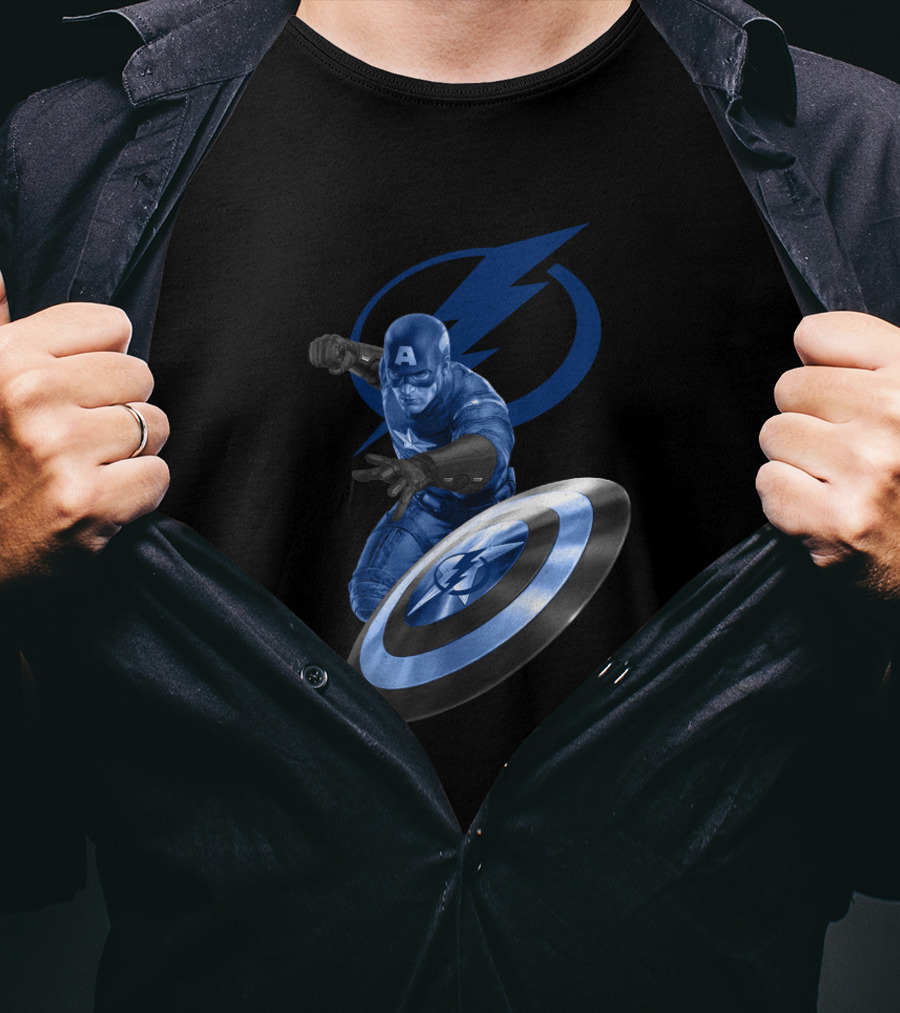 Tampa Bay Lightning Meets Captain America Crossover Marvel NHL Collaboration T-Shirt