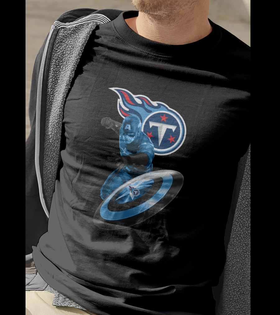Tennessee Titans Captain America Crossover With Logo And Shield T-Shirt