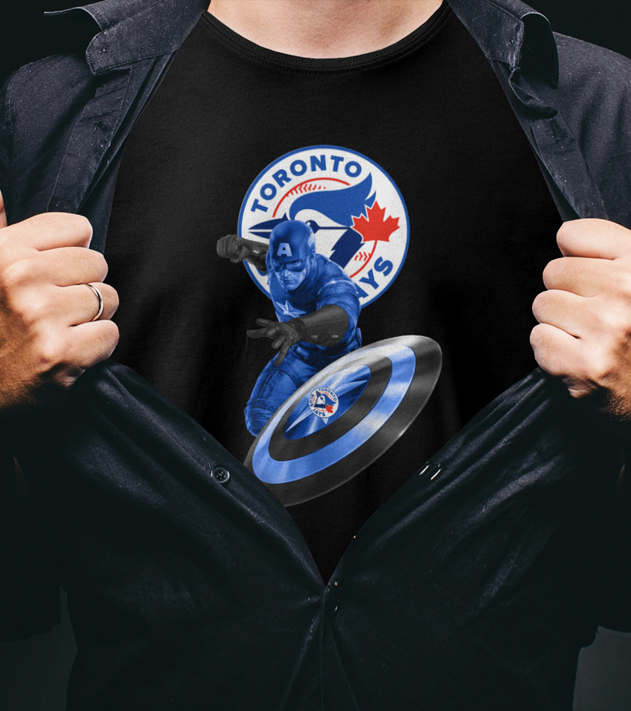 Toronto Blue Jays Captain America Collaboration With Shield And Team T-Shirt