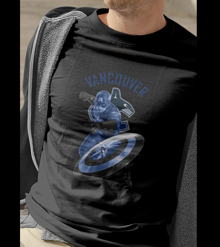 Vancouver Canucks Captain America Logo Crossover With Hockey Orca And Shield T-Shirt