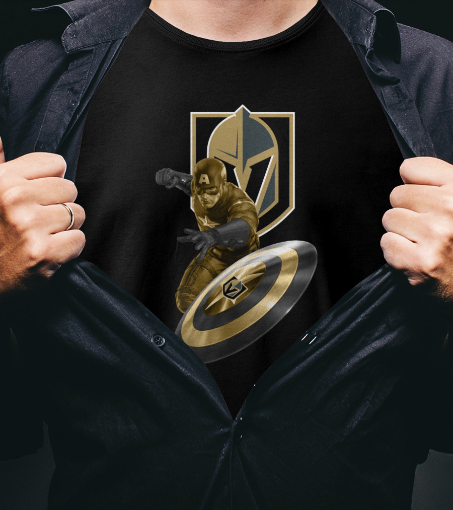 Vegas Golden Knights Captain America Crossover Featuring Iconic Shield T-Shirt