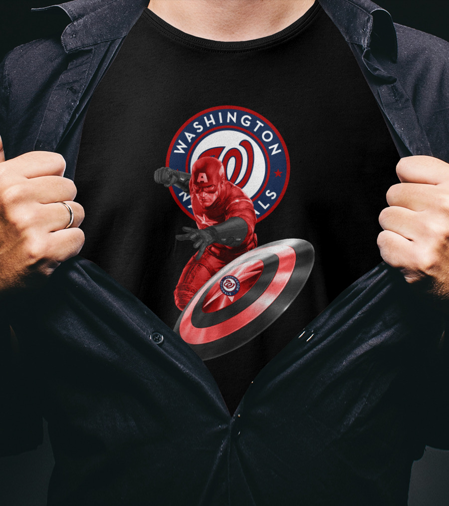 Washington Nationals Captain America Collaboration Featuring Iconic Shield T-Shirt