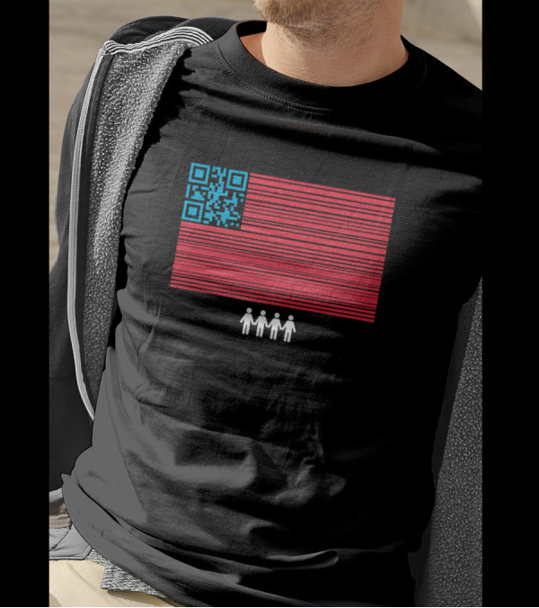 American Flag QR Code With Four Figures March T-Shirt
