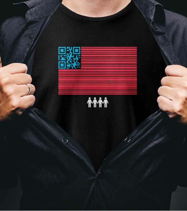 American Flag QR Code With Four Figures March T-Shirt