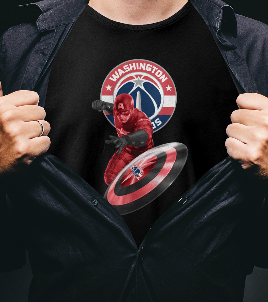 Washington Wizards Captain America Crossover Logo Shield T-Shirt
