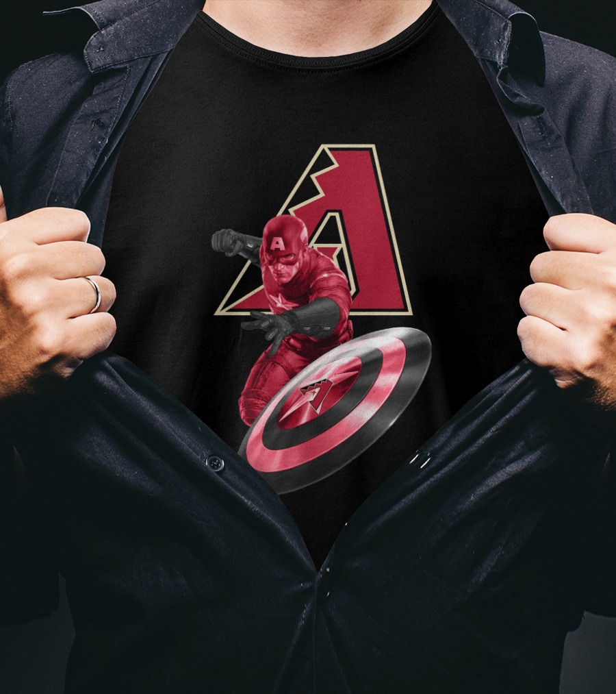Arizona Diamondbacks Collaboration With Captain America Featuring Iconic Shield And Team T-Shirt