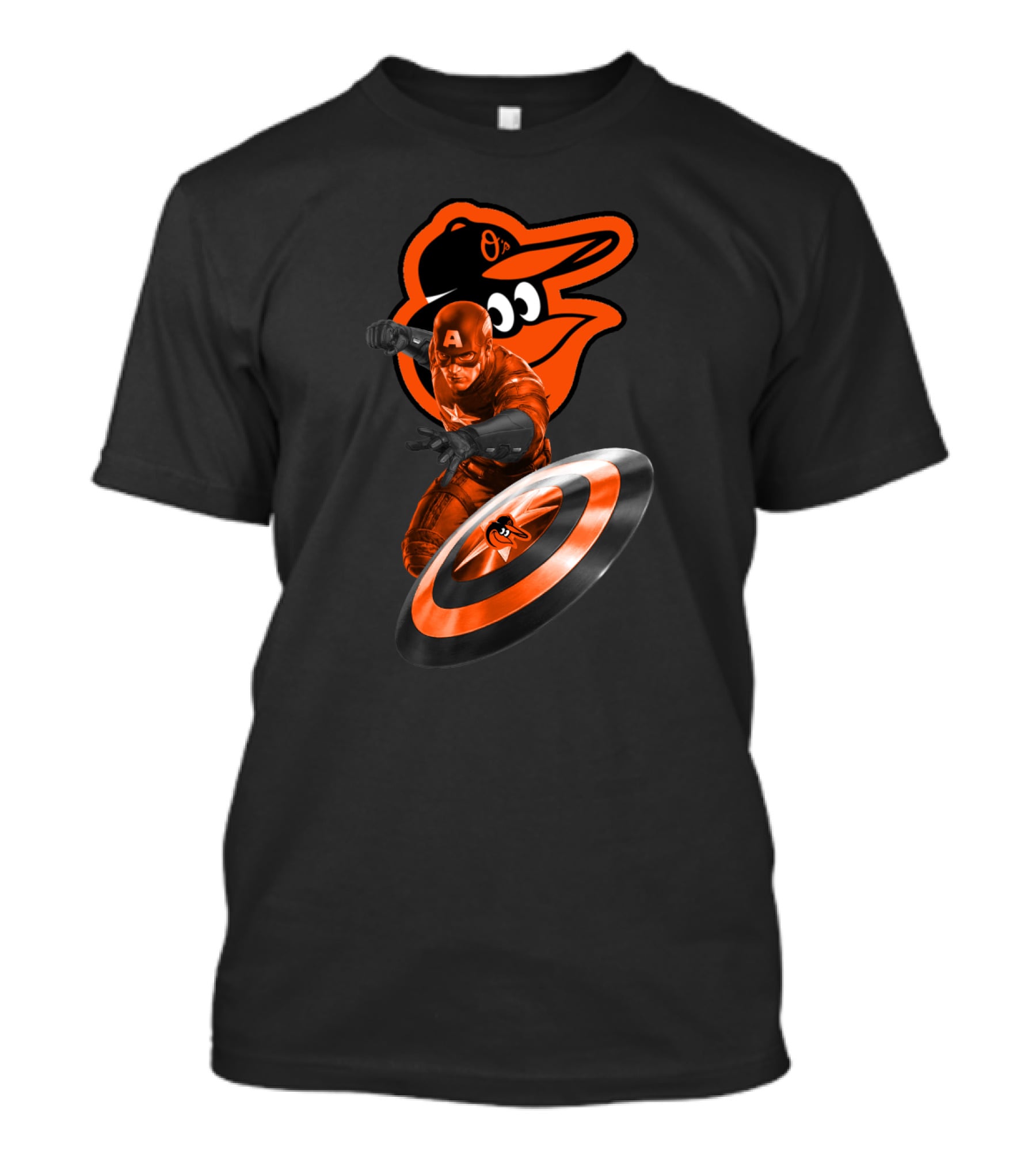 Baltimore Orioles Captain America Crossover Shield Logo Collaboration T-Shirt