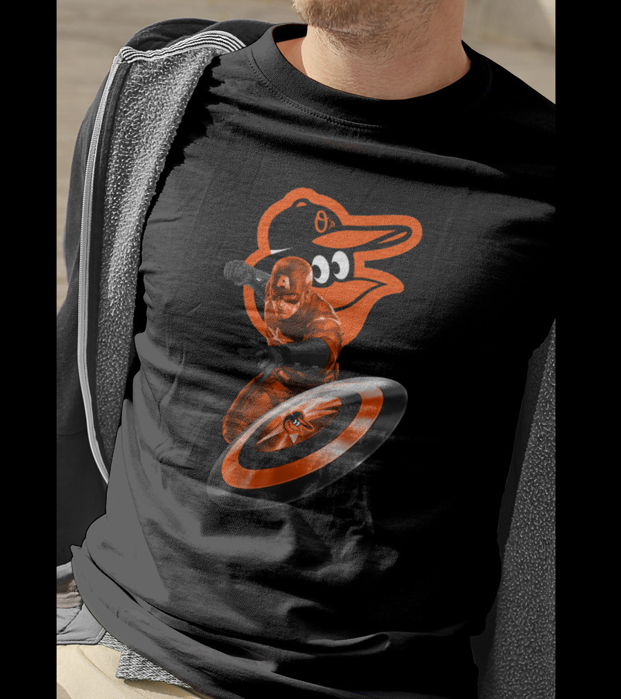 Baltimore Orioles Captain America Crossover Shield Logo Collaboration T-Shirt
