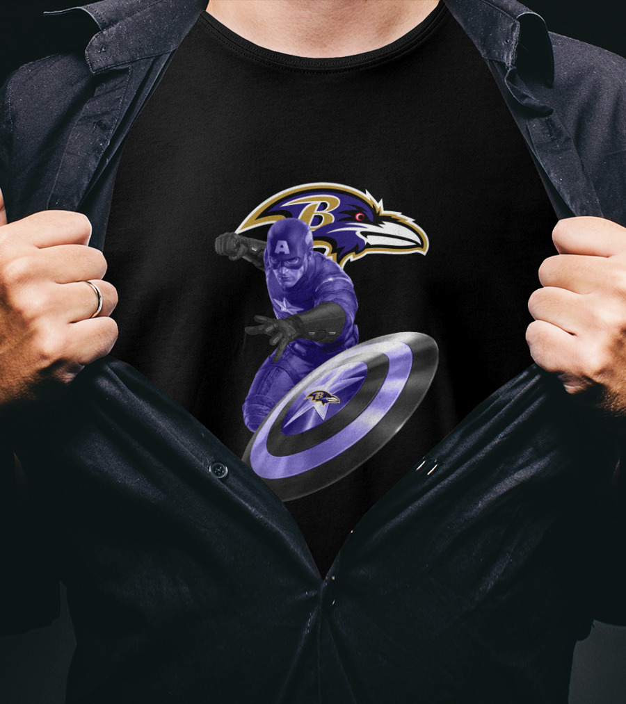 Baltimore Ravens Captain America Avengers Nfl Crossover With Shield T-Shirt