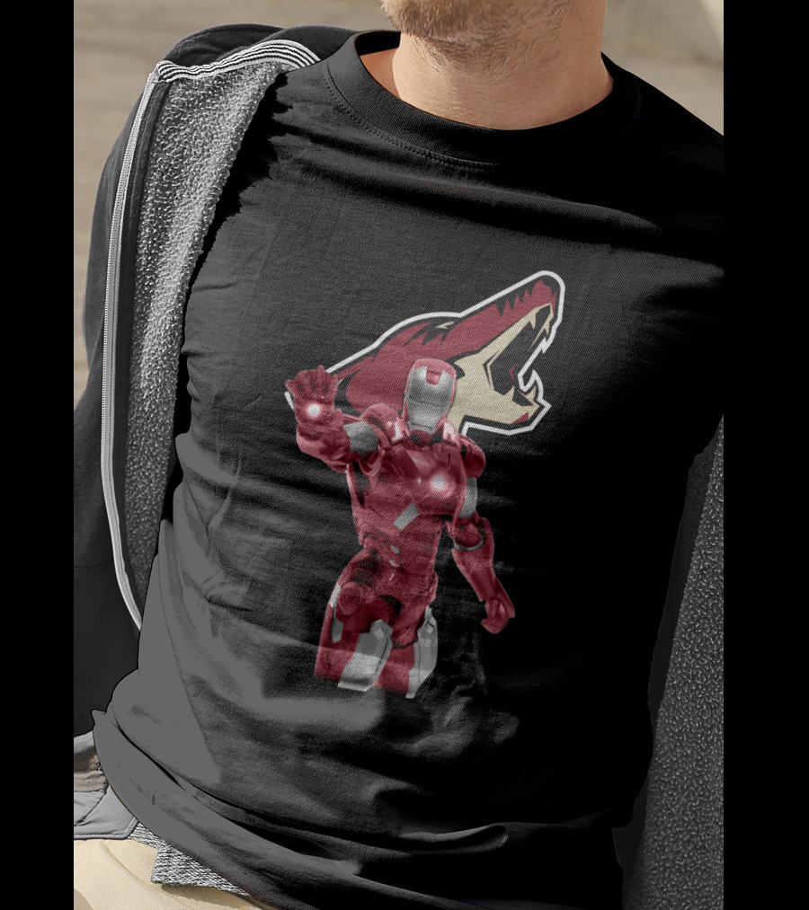 Iron Man And Arizona Coyotes Logo Crossover T-Shirt