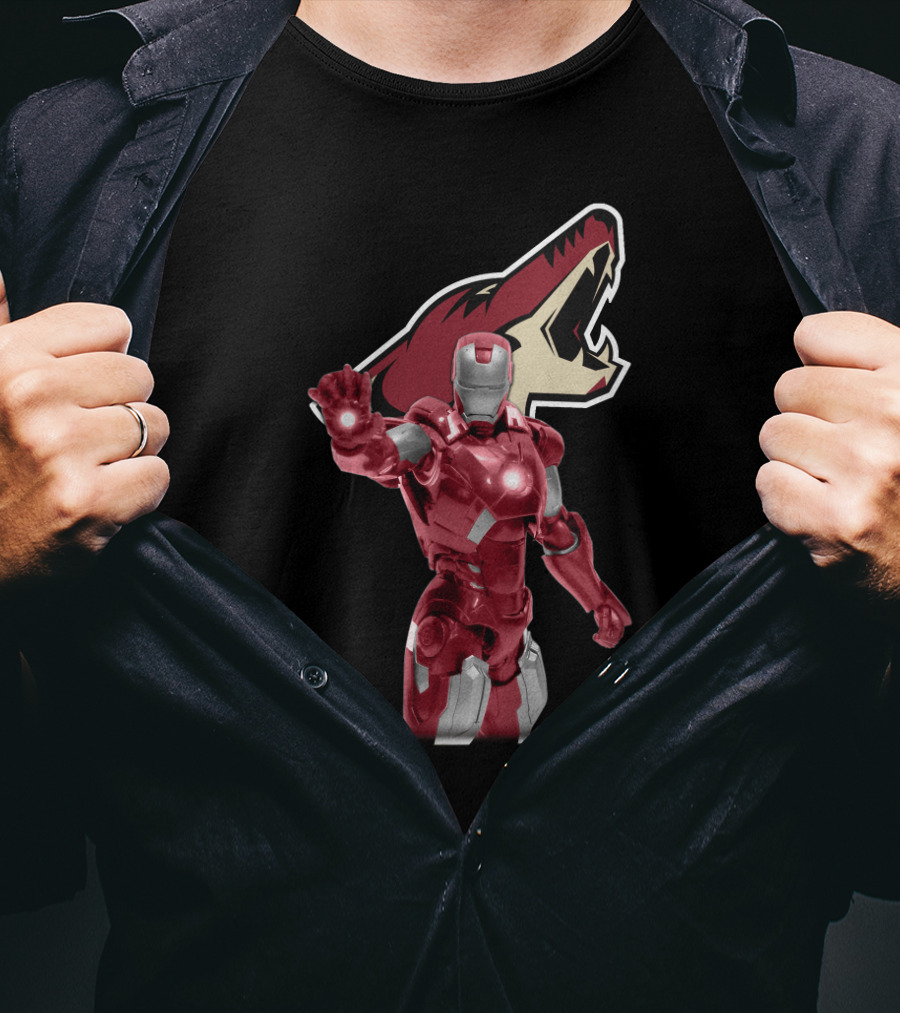 Iron Man And Arizona Coyotes Logo Crossover T-Shirt