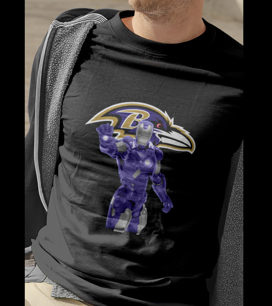 Iron Man Baltimore Ravens Fans Avengers Crossover Football Team Symbol T-Shirt