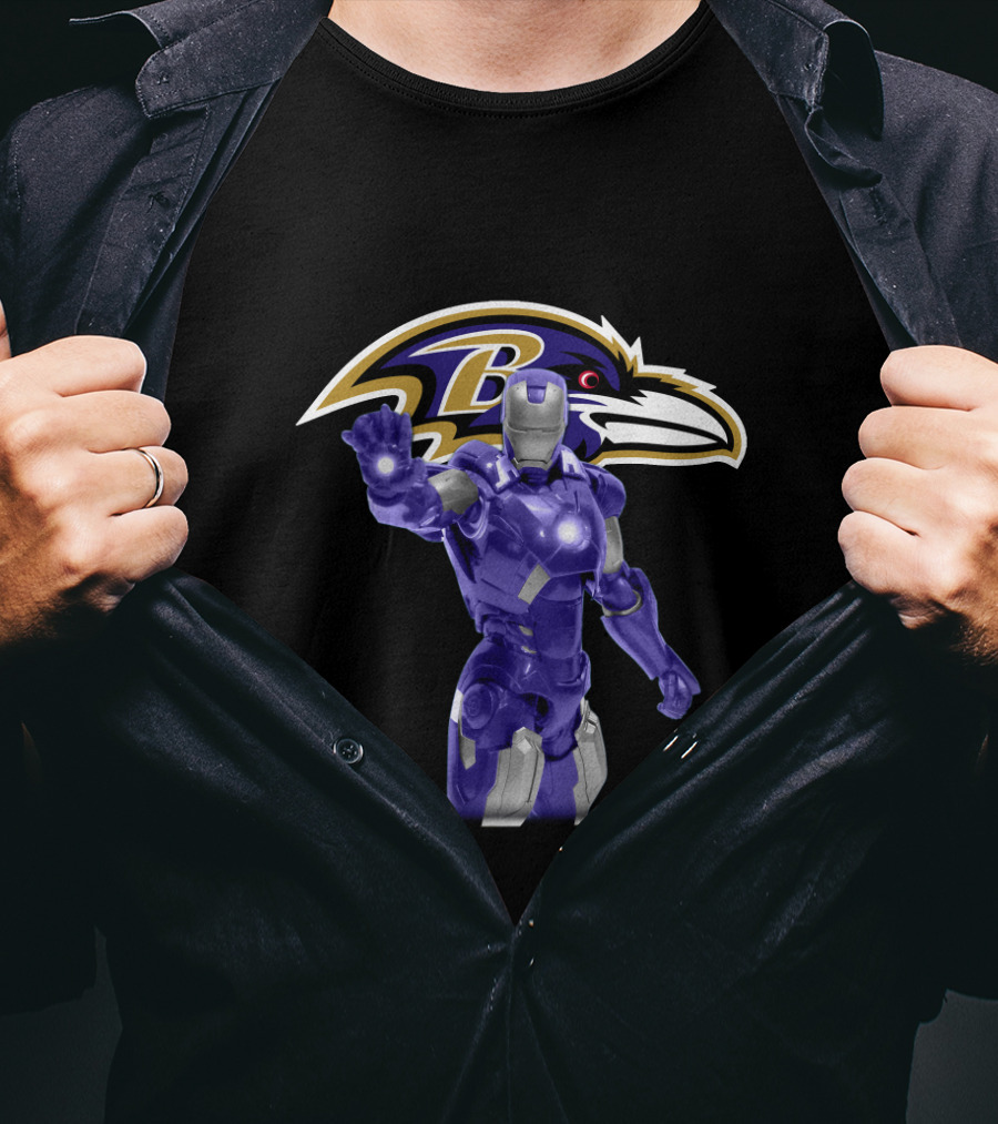 Iron Man Baltimore Ravens Fans Avengers Crossover Football Team Symbol T-Shirt