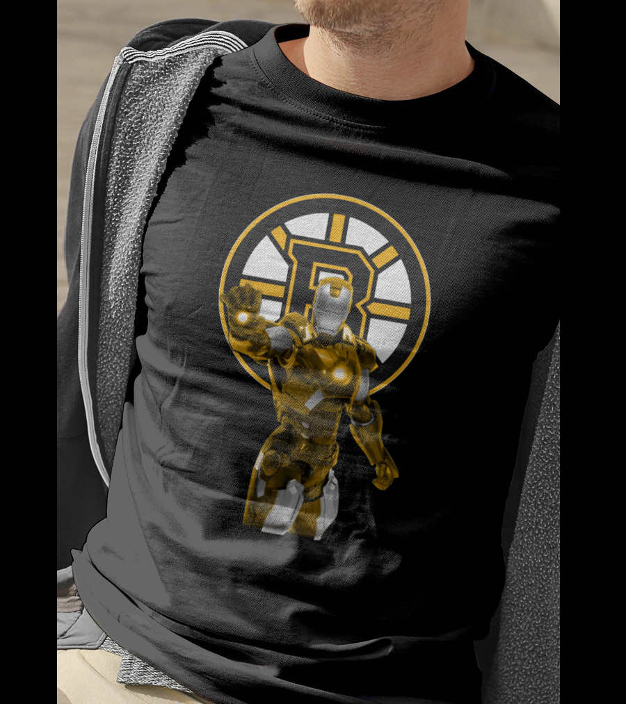 Iron Man Boston Bruins Crossover With Team Logo And Armor Fusion T-Shirt