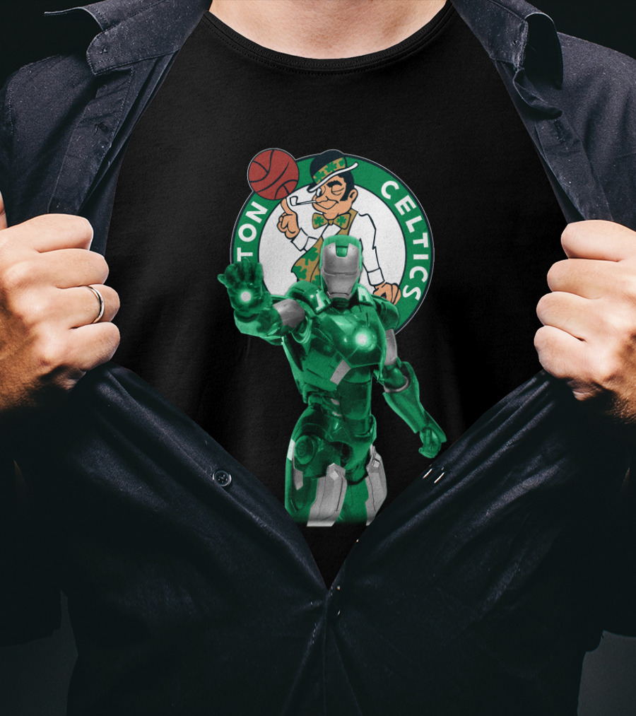 Iron Man Celtics Fans Basketball Fusion T-Shirt