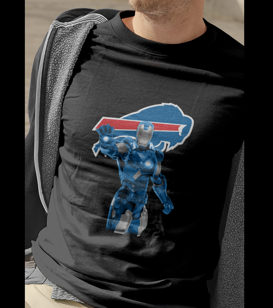 Iron Man Blue Armor Buffalo Bills Fans Iconic Nfl Crossover T-Shirt