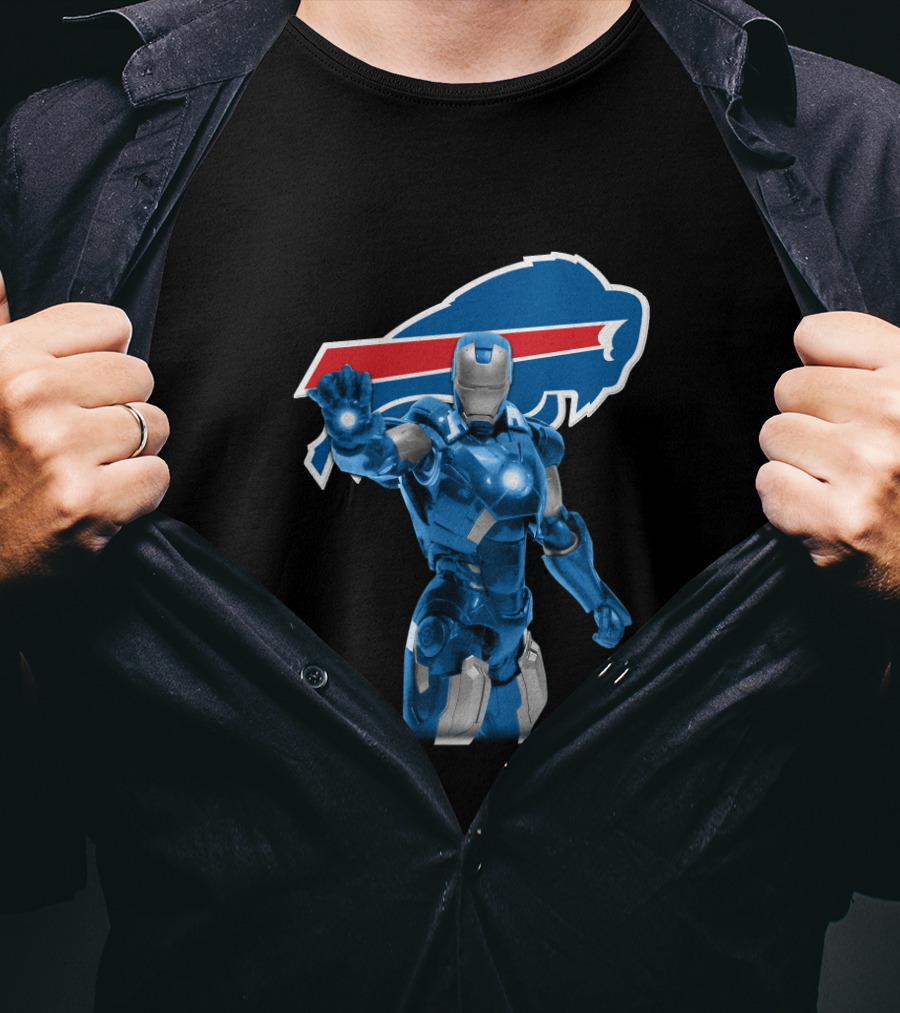 Iron Man Blue Armor Buffalo Bills Fans Iconic Nfl Crossover T-Shirt